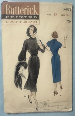 "Strikingly Detailed Dress Pattern Butterick 5487 Size 14 1950’s Vintage Fashion - Image 1 of 2
