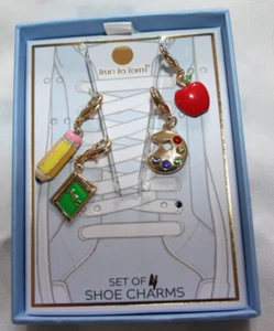 SCHOOL Shoe Lace Charms For Sneakers Silver tone metal Enameled jeweled 4 charms - Picture 1 of 1