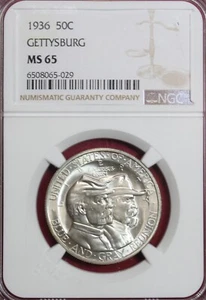 1936 GETTYSBURG COMMEMORATIVE HALF DOLLAR NGC MS65 - Picture 1 of 4