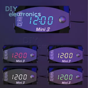 Orologio Tempo Elettronico 3in1 LED Termometro Voltmetro Per Moto 12V US - Foto 1 di 7