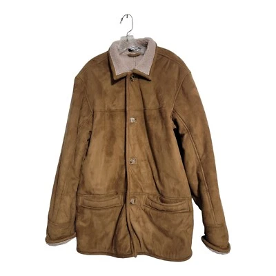 Chaqueta de Invierno Geoffrey Beene Cuero Vegano Forrada Sherpa Hombres Marrón Tostado Talla XL  Foto 1 de 4