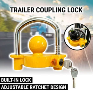 Trailer Coupling Lock Universal Hitch Caravan Tow Ball 2 Keys Antitheft Camper - Picture 1 of 8