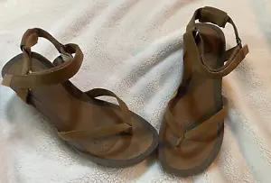 Teva Sandals Womens Mahonia Wedge Thong Chipmunk Brown Leather Sz 9 - Picture 1 of 5