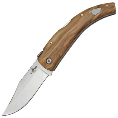 AMONT THIRD N23 Taschenmesser aus Olivenholz, Outdoormesser Zweihandmesser Klappmesser