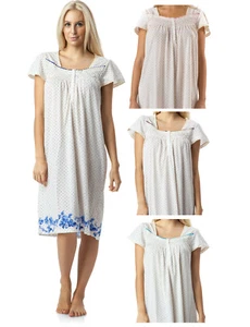Casual Nights Women's Smocked Lace Short Sleeve Nightgown Floral Dots Print - Picture 1 of 15
