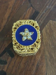 Vintage blaue Emaille FLORENZA Juwelierstern Goldton einfarbiges Parfüm kompakt - Bild 1 von 5