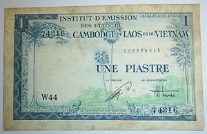 1953 BANK NOTE - ONE PIASTRE - LAOS - CAMBODIA - French Vietnam War - C.247 - Picture 1 of 2