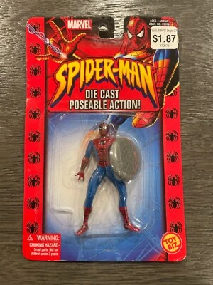 ToyBiz 2002 Marvel Spider-Man Die Cast Poseable Action Figure Spider-Man Shield - Image 1 of 2
