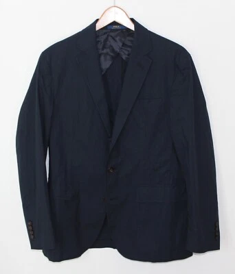 Abrigo deportivo Polo Ralph Lauren azul marino a rayas 3 rollos 2 algodón para hombre 40 R Foto 1 de 4