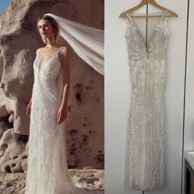 Brautkleid Hochzeitskleid V-Ausschnitt Pailletten Maßgeschneidert 38 40 42 44 - Bild 1 von 4