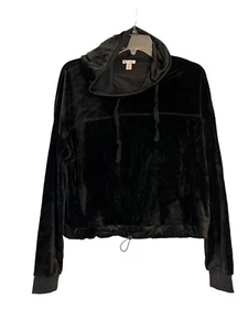 Flirtitude Active Sz S Women's Black Hoodie Cowl Cropped  Velour 46 Chest EUC - Picture 1 of 4