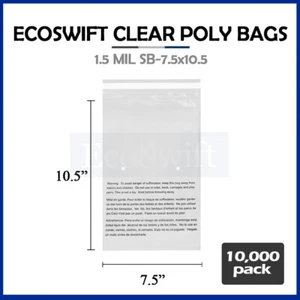 10000 7.5x10.5 Self Seal Suffocation Warning Clear Poly Bag 1.5mil Free Shipping - Picture 1 of 6