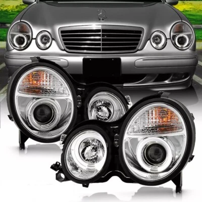 Par de faros proyectores de doble halo para Mercedes Benz W210 E320 E430 2000-2002 Foto 1 de 4