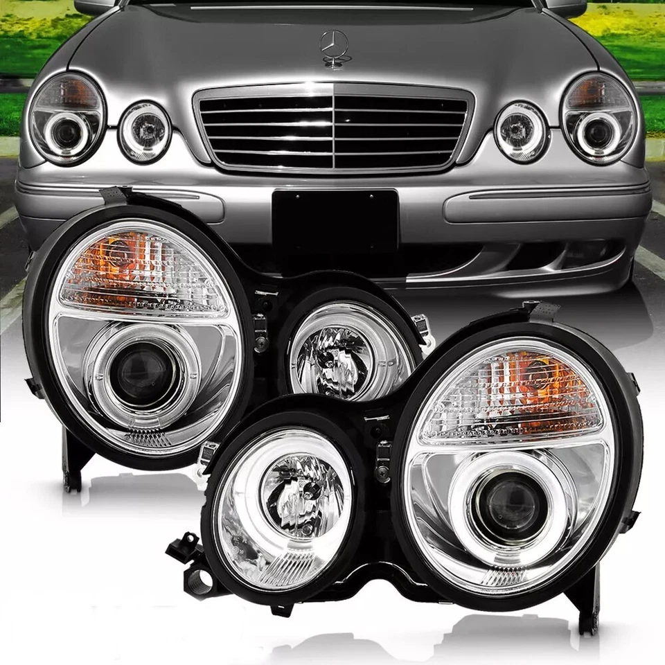 Par de faros proyectores de doble halo para Mercedes Benz W210 E320 E430 2000-2002 Foto 1 de 4