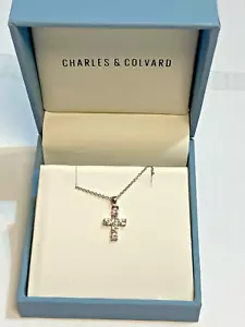 Authentic Charles & Colvard 14k White Gold Moissanite Cross Pendant Necklace - Picture 1 of 10