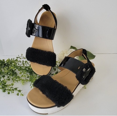 Sandali donna UGG neri Le Fluff Chella slingback plateau misura 7 5