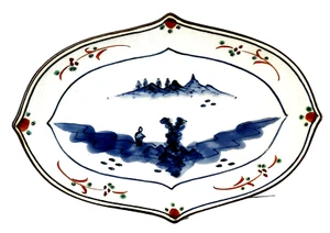 Antiker japanischer Kutani Porzellan Sashimi Teller oval 7"L 4"W handgefertigt Landschaft - Bild 1 von 3
