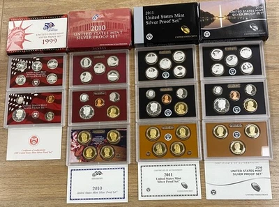 4 juegos de prueba de plata como nuevos en Estados Unidos 1999 2010 2011 2016 con OGP L23317 Foto 1 de 4