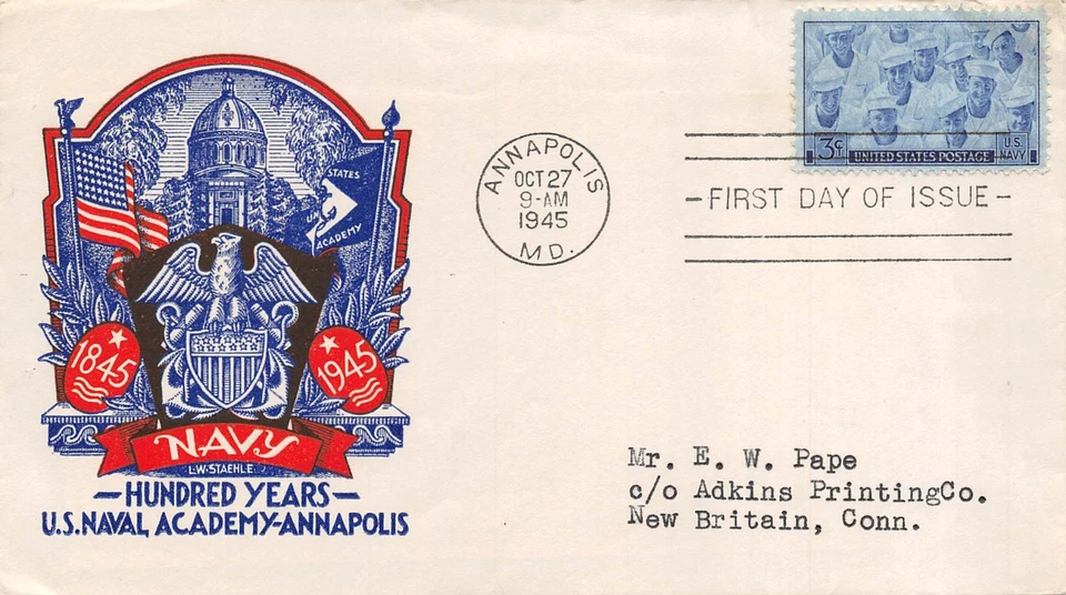 938 3c ВМС США, L.W. Staehle cachet в красном и синем [110225.500] - Изображение 1 из 1