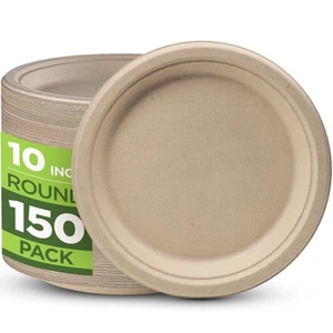 100% Compostable Paper Plates 150 Pack, 10 Inch Heavy Duty Biodegradable Micr... - Picture 1 of 7