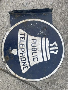 Original Vintage Double Sided Bell Telephone Public Phone Metal Flange Sign 20” - Picture 1 of 3