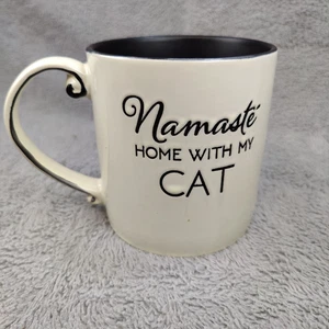 Coffee Mug 18 Oz Paw "Namaste Home With My Cat" 2 sides Black & White 4.5" Tall - Picture 1 of 11