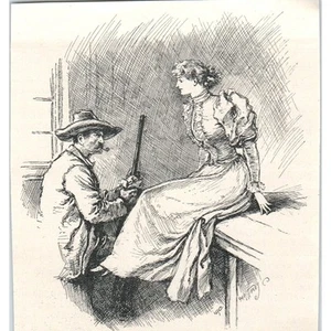 Signora vittoriana che parla con cowboy 1897 illustrazione vittoriana AE9-TS5 - Foto 1 di 2
