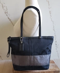 Vtg Coach Shoulder Purse Black Y2K Signature Leather Tote Hand Bag  F0868-12977 - Picture 1 of 17