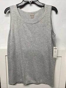 NWT Chico’s Heather Gray Rib-Trim Detail Tank Sweater Sz Chico's 1 Medium - Picture 1 of 6