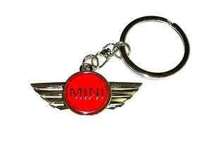 KEYCHAIN Classic Wings Red Enamel & Silvertone MINI COOPER KEY FOB - Picture 1 of 1