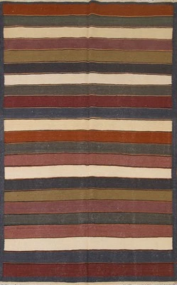 条纹边缘地毯 5x8 现代东方平织双面地毯 — 第 1/4 张图片