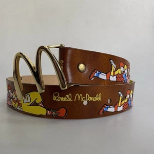 NUOVA cintura McDonald's 1980 vintage in pelle per bambini con fibbia colore oro Ronald & Kids - Foto 1 di 7