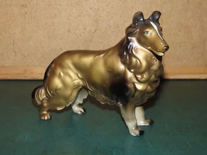 ROUGH COLLIE HUND PORZELLAN FIGUR 60er JAPAN GOLD - Bild 1 von 4