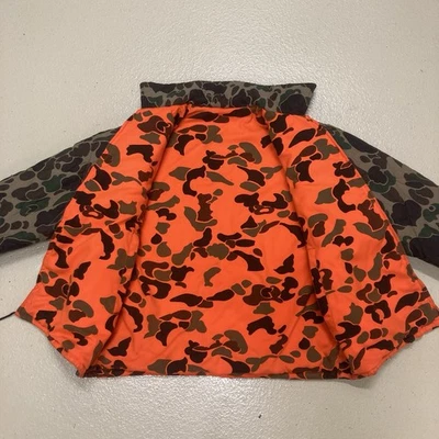 Vtg. Duck Camo Blaze Orange Camo Reversible Insulated Coat XL - Image 1 of 4