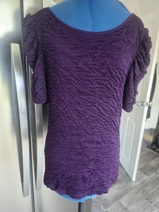 Phase Eight Uk 14 Burgundy Textured Waves SHORT Sleeved Stretchy Blouse Top - Picture 1 of 2