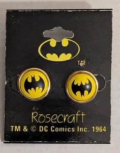 Vintage DC Comic  Batman  Rosecraft  Metal Butron  Pierced Earrings - New On Car - Picture 1 of 4