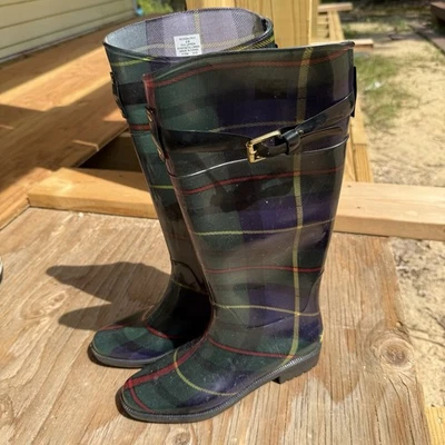 Botas de lluvia Lauren Ralph Lauren Rossalyn II verdes a cuadros para mujer talla 6 usadas en excelente estado Foto 1 de 4