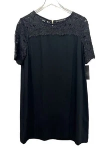 Zara Black Shift Dress Lace Neck Sleeve Details NWT Back Zip Size XL - Picture 1 of 6