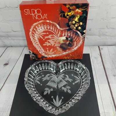 Studio Nova Heart And Bells Glass Tray-Dish 9" For Wedding Or Christmas  - Image 1 of 4