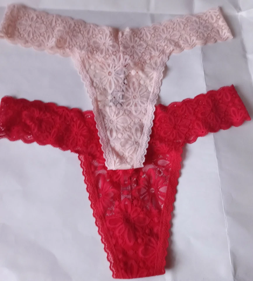  Victoria’s Secret  Lot Of 2 Lace Panties Size Med color Red and Peach NWT - Изображение 1 из 2