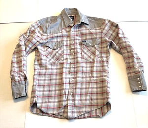 Wrangler Western Camicia Uomo Tg M Grigio Rosso Plaid Perla Snap Twill Pesante Abbigliamento da Lavoro - Foto 1 di 6