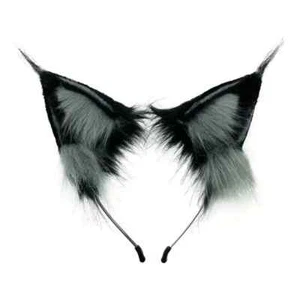 Tufted Tips Wolf Ears Luxury Faux Fur Fox Ears Headband Gray Black Realistic - Picture 1 of 4