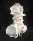 Crochet Baby Booties, White With Pink Accessories, 0-3 Months