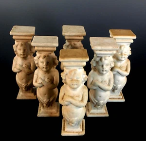 FINE SET OF SIX PARIAN WARE ANTIQUE CAKE STANDS IN THE FORM OF PUTTI - Picture 1 of 9