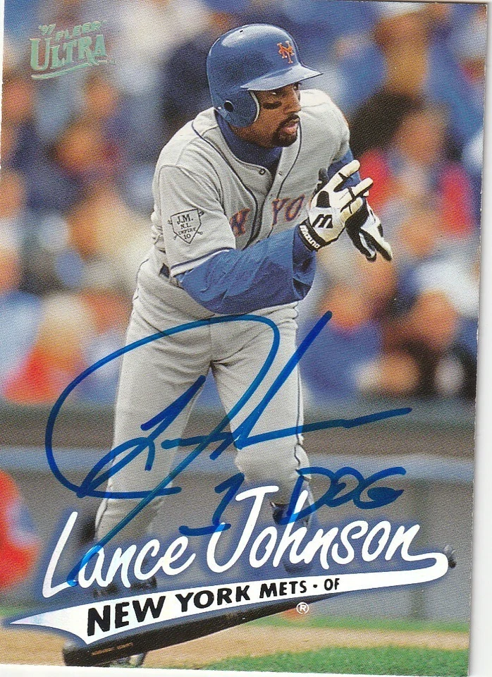 LANCE JOHNSON NEW YORK METS SIGNED 1997 FLEER ULTRA CARD #242 Foto 1 de 1