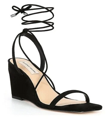 Talla 7.5 | NUEVAS Sandalias de vestir Antonio Melani Maryamm negras con tiras de gamuza con cuña Foto 1 de 3