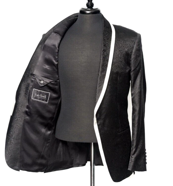 $3K Italo Ferretti 100% Seda Negro/Blanco Paisley 2Btn Chal Esmoquin Chaqueta 50 40R Foto 1 de 4