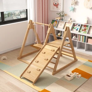 Klettergerüst Indoor inkl. Rutsche und Schaukel Holz Kinder Kiefernholz - Bild 1 von 17