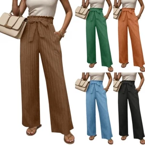 Women's High Waist Pants Baggy Summer Beach Pants Straight Leg Casual Trousers - Picture 1 of 28
