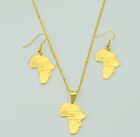 Africa Map Country Earrings Set 18K Gold Plated Necklace Chain Pendant Gift Cute